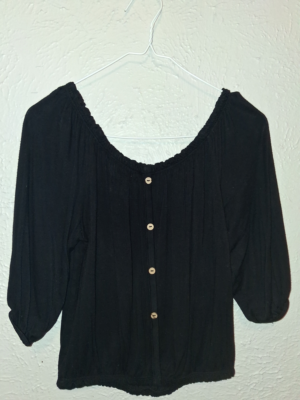 Women's Black Button-Front Peasant Top